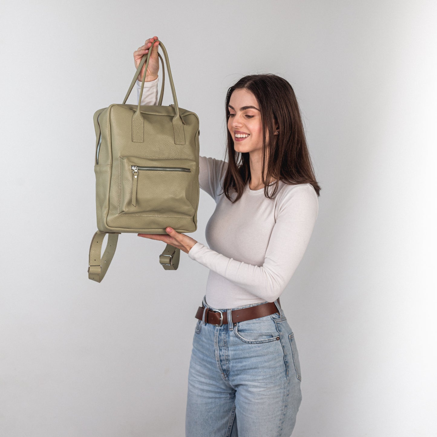 Avocado pebbled  leather city backpack