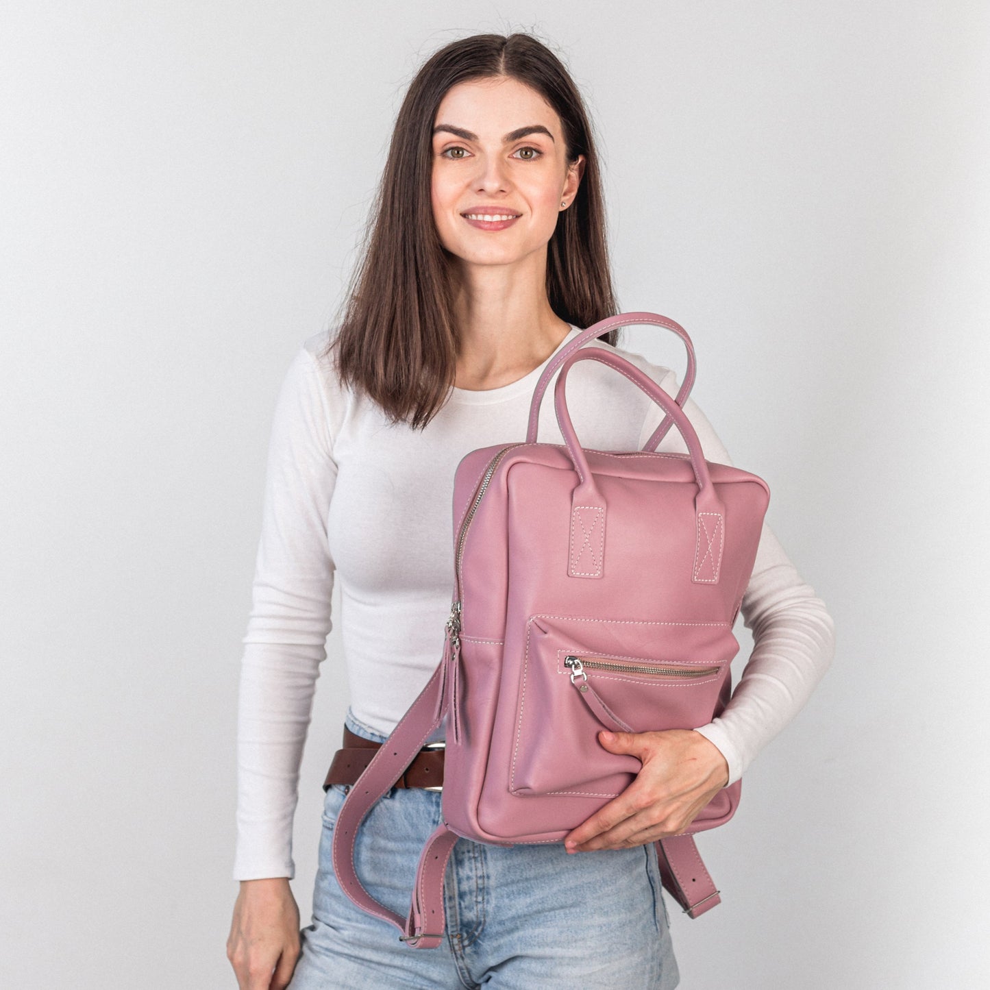 Pink leather city backpack