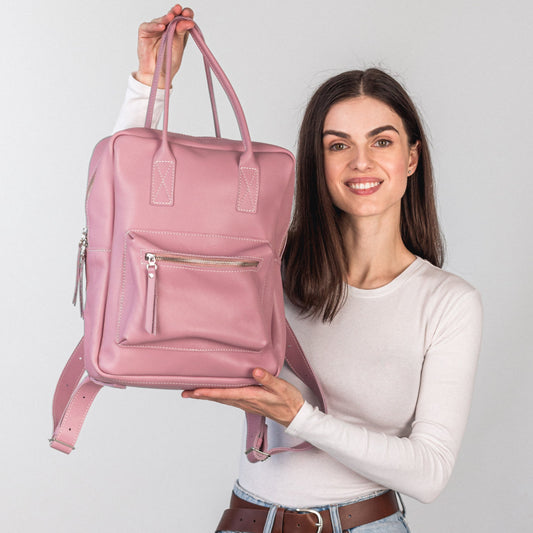 Pink leather city backpack