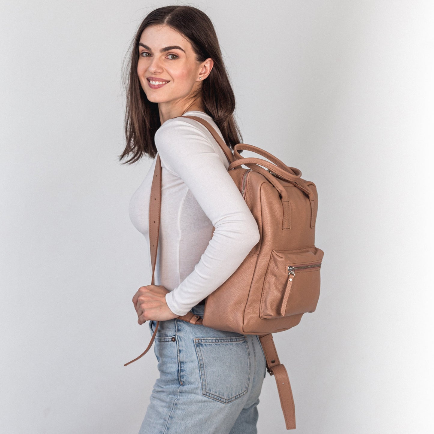 Cappuccino pebbled  leather city backpack