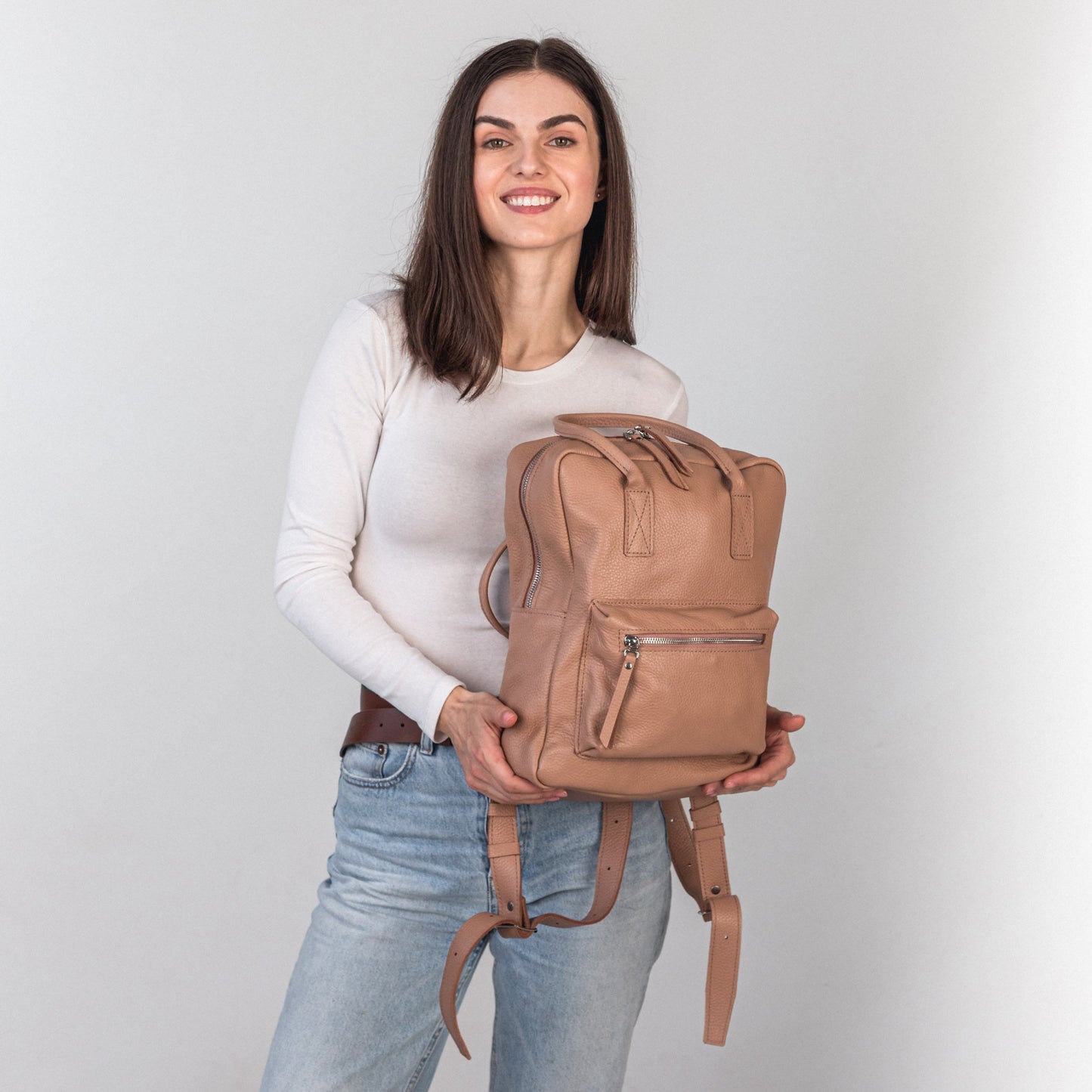 Cappuccino pebbled  leather city backpack