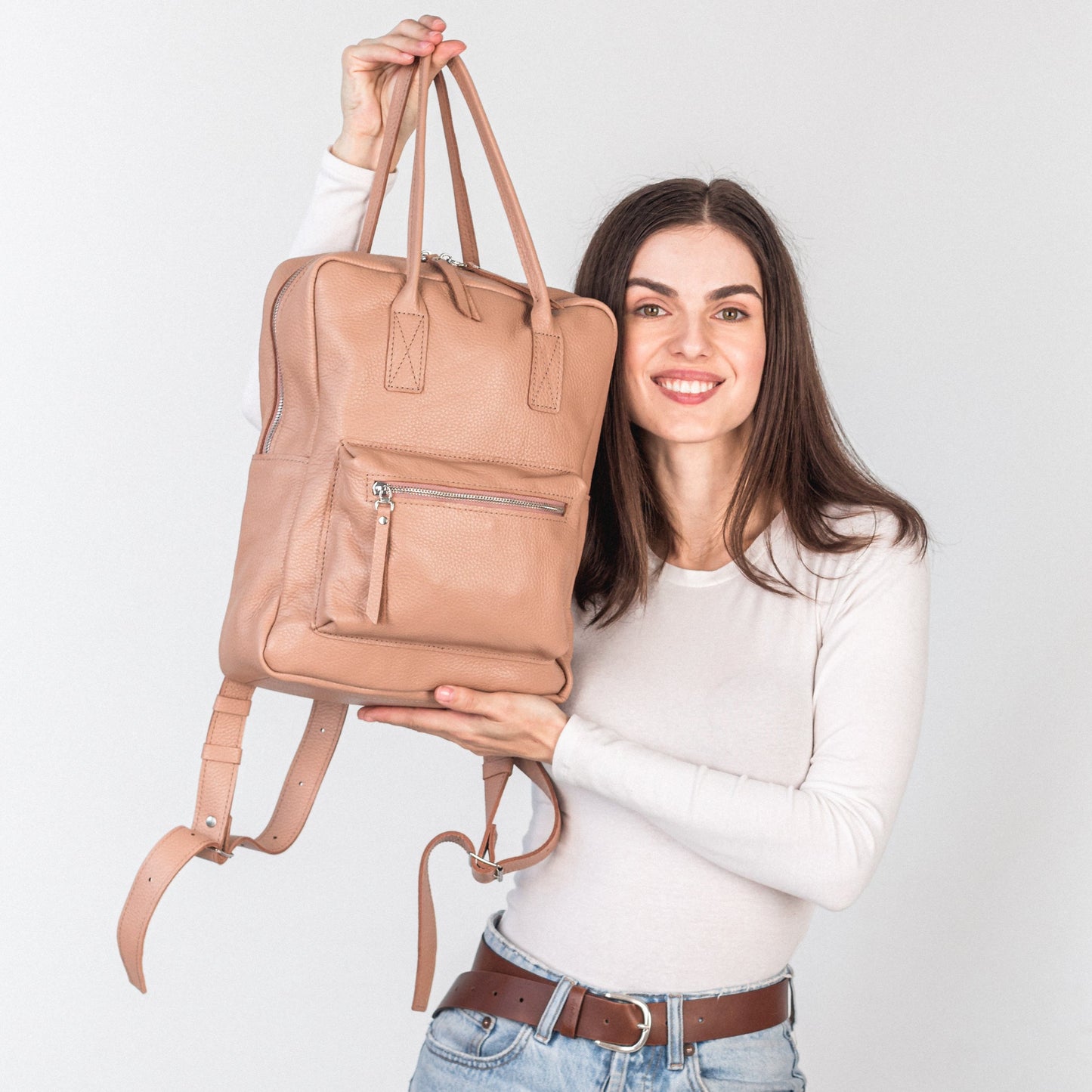 Cappuccino pebbled  leather city backpack