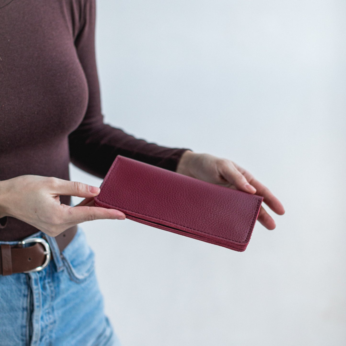 Burgundy double face leather