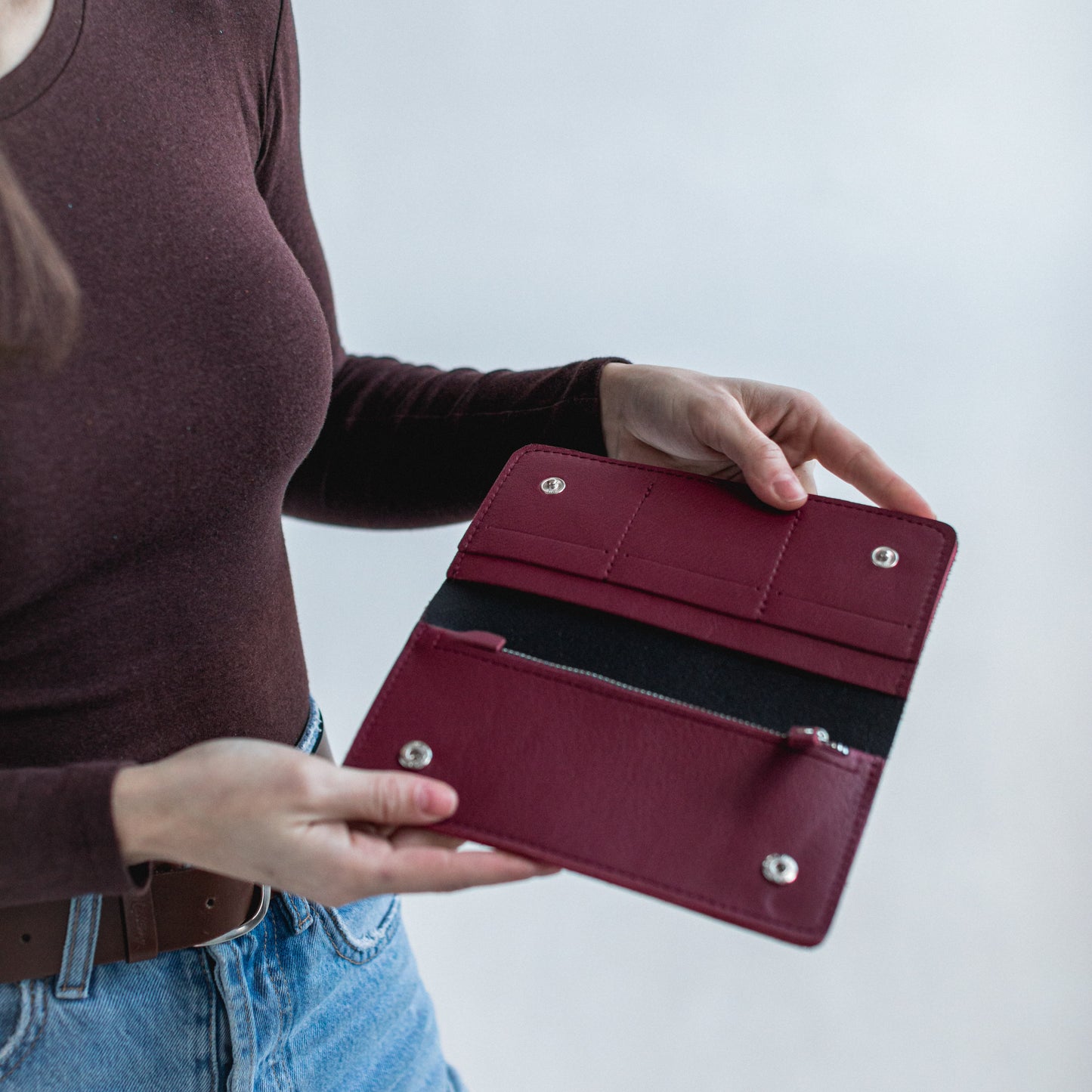 Burgundy double face leather