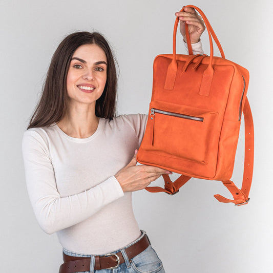 Orange leather city backpack