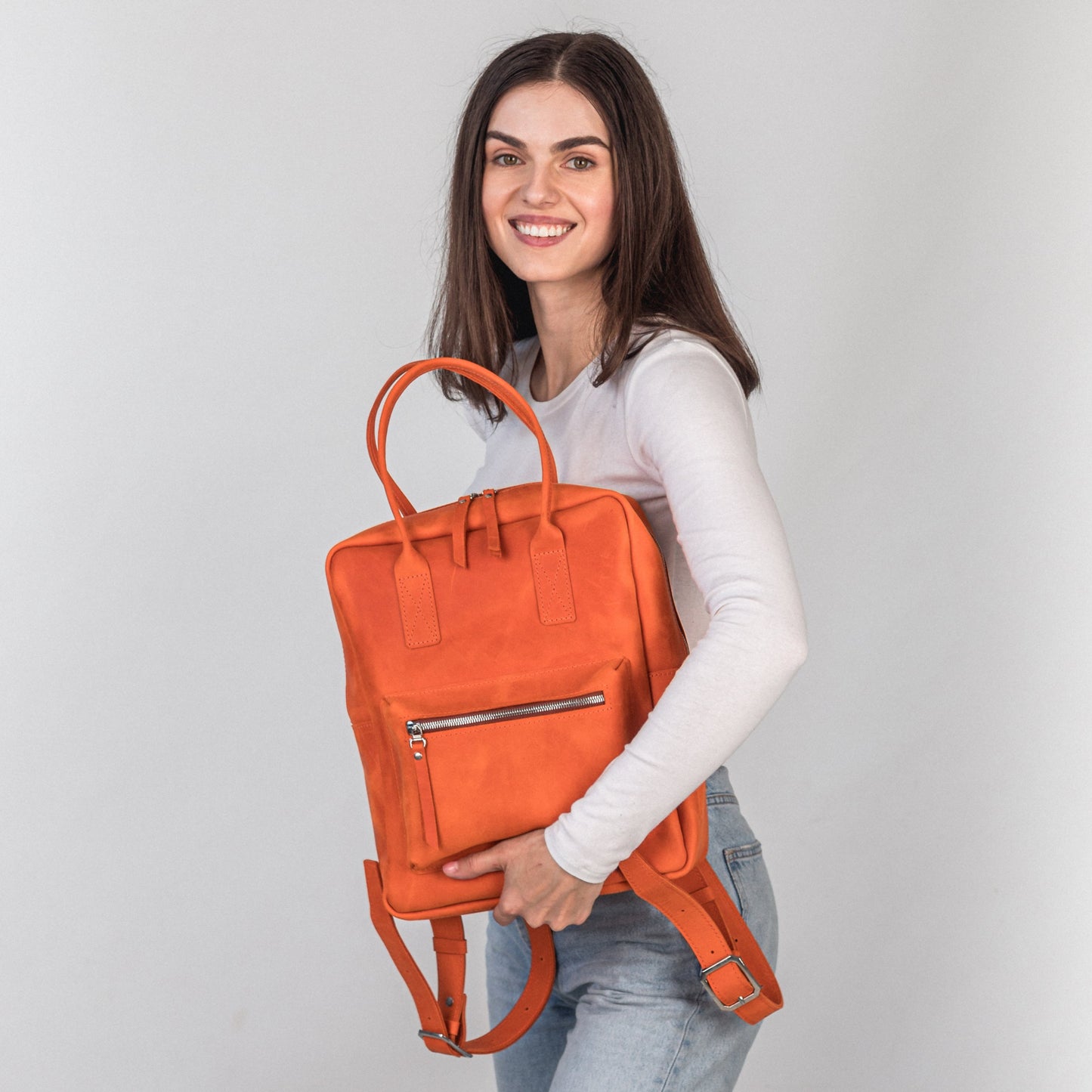 Orange leather city backpack