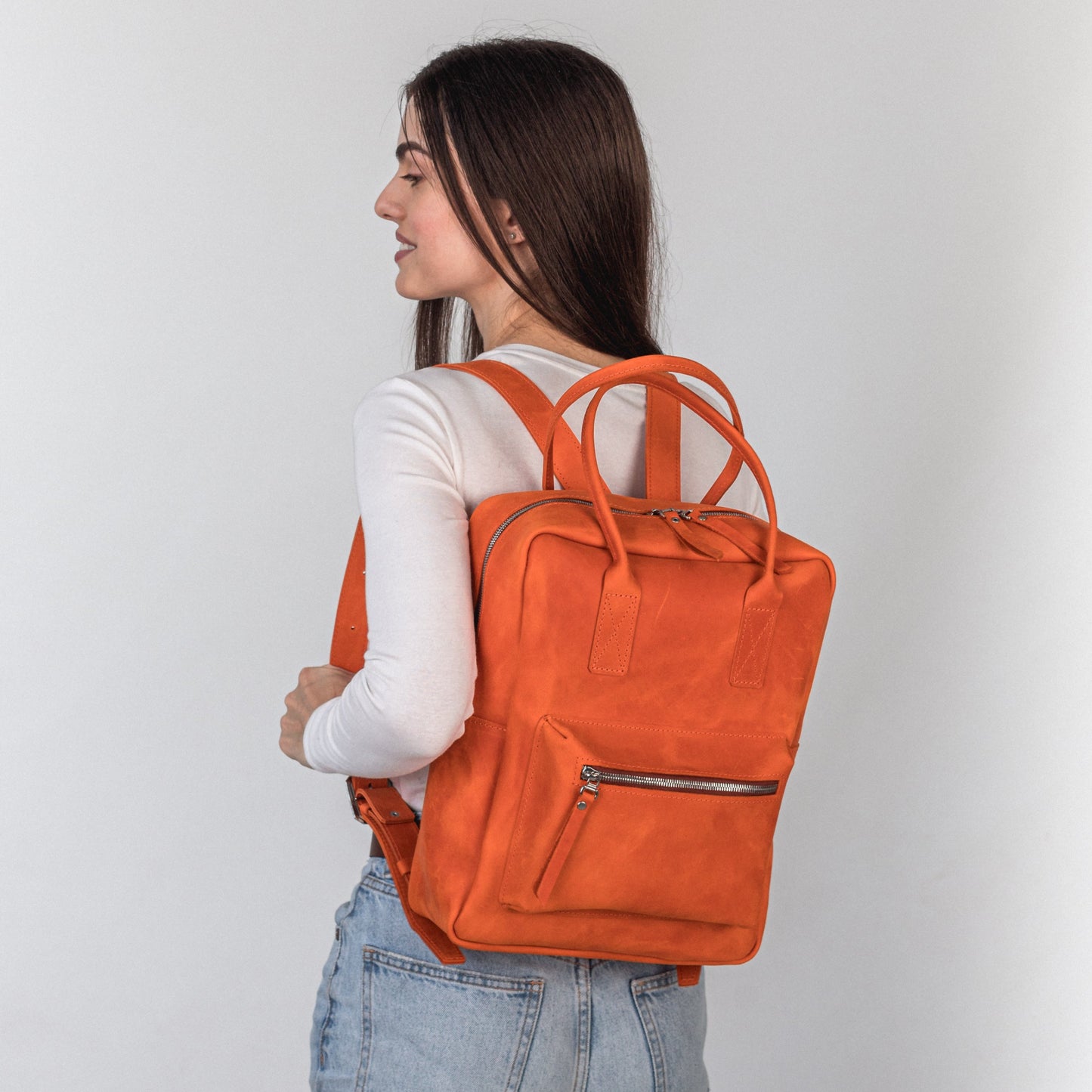 Orange leather city backpack