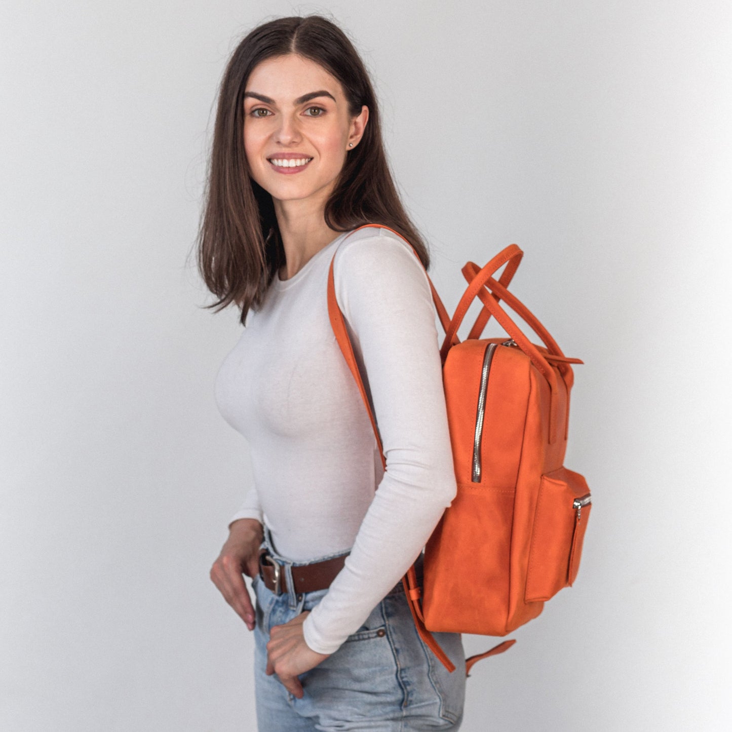 Orange leather city backpack