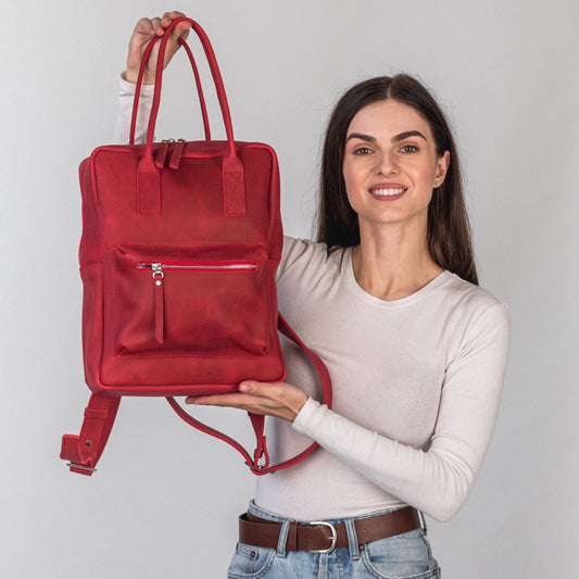 Red leather city backpack