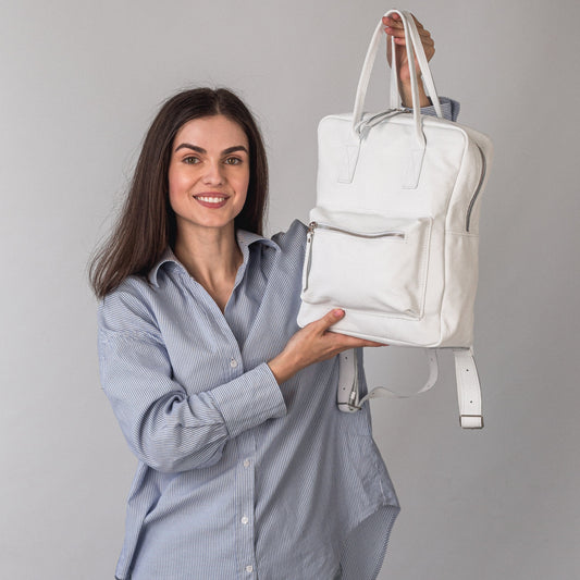 White pebbled  leather city backpack