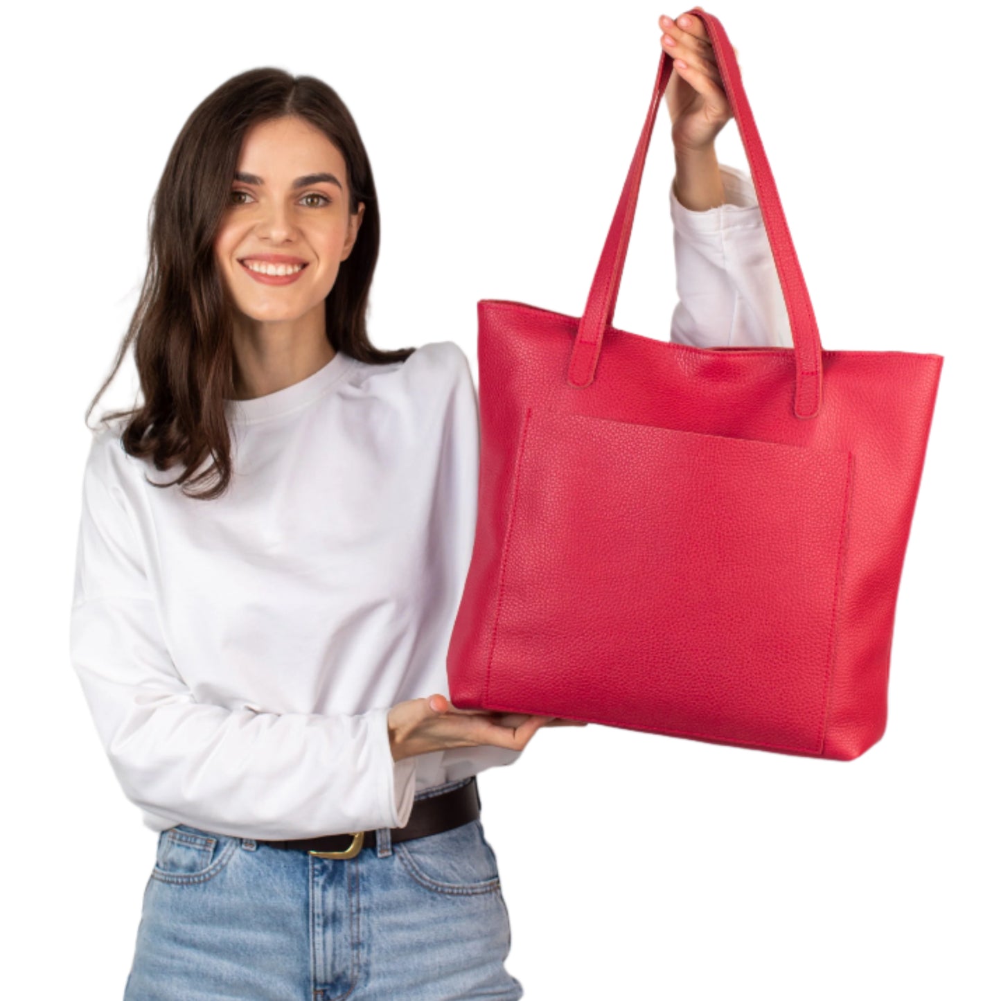 Candy Red pebbled leather tote bag