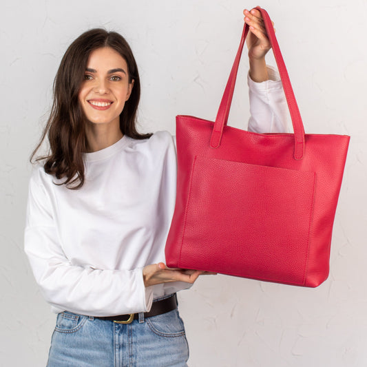 Candy Red pebbled leather tote bag