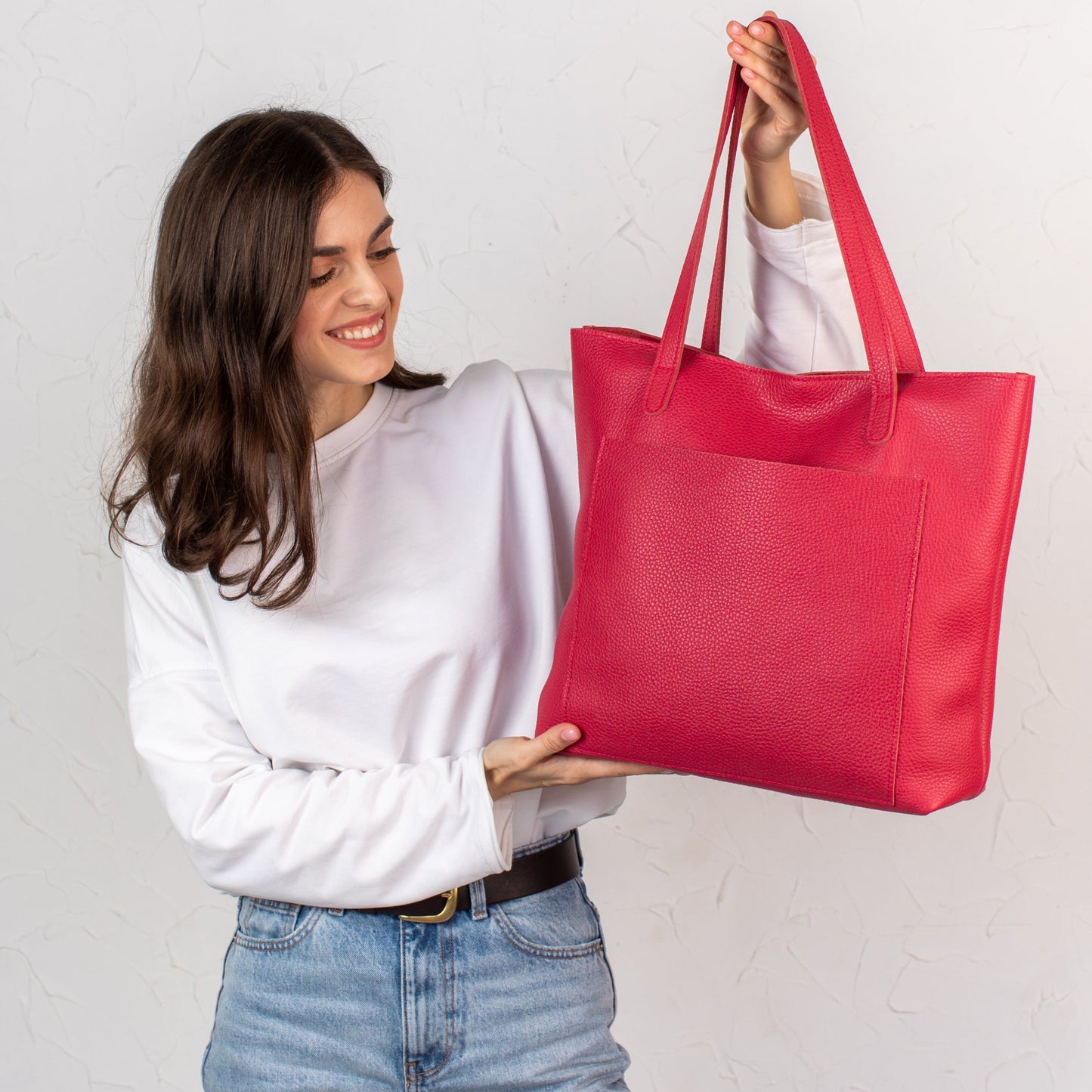 Candy Red pebbled leather tote bag