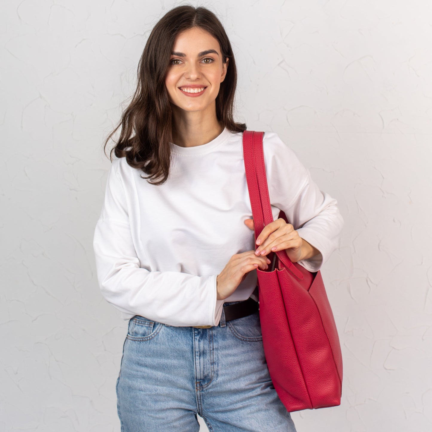 Candy Red pebbled leather tote bag