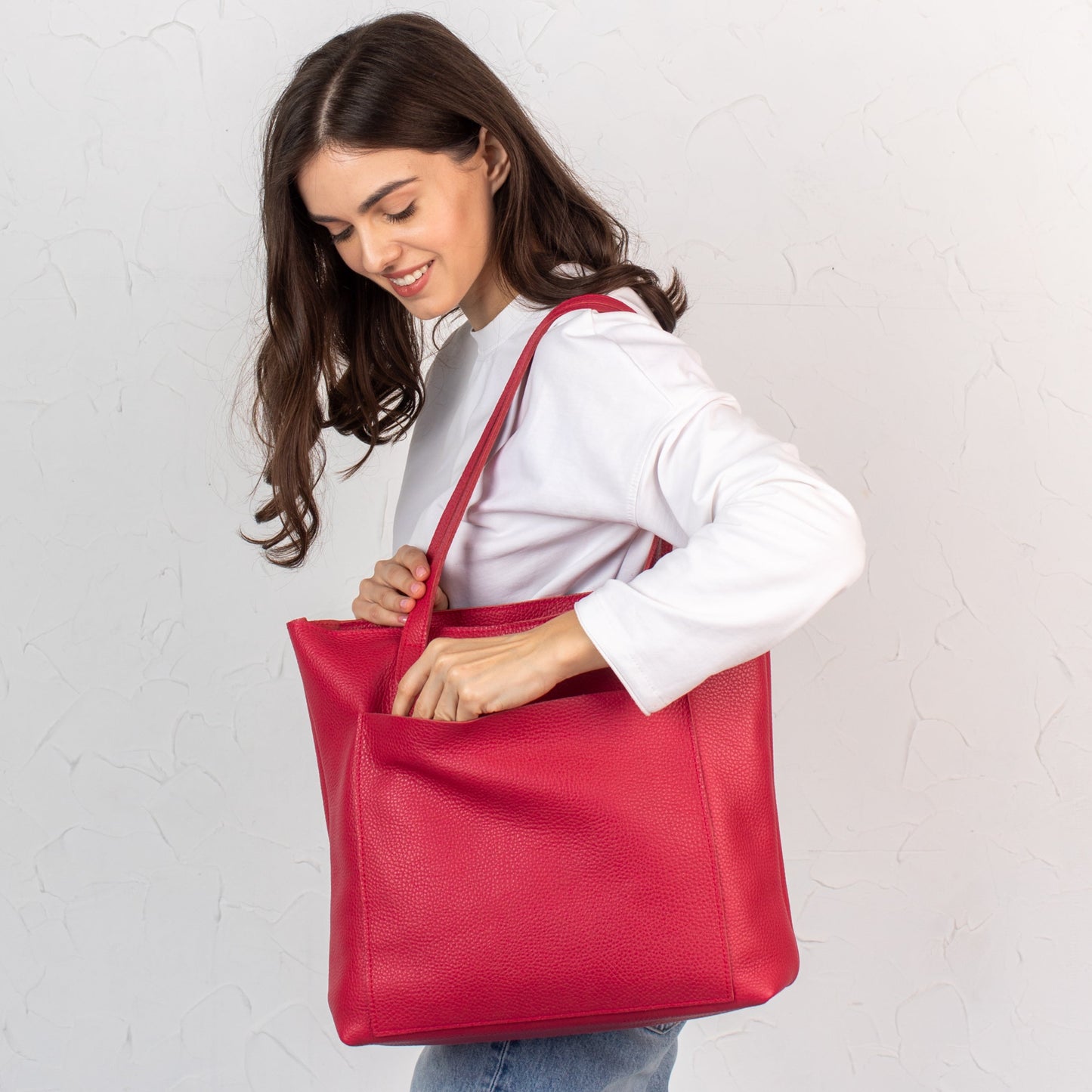 Candy Red pebbled leather tote bag