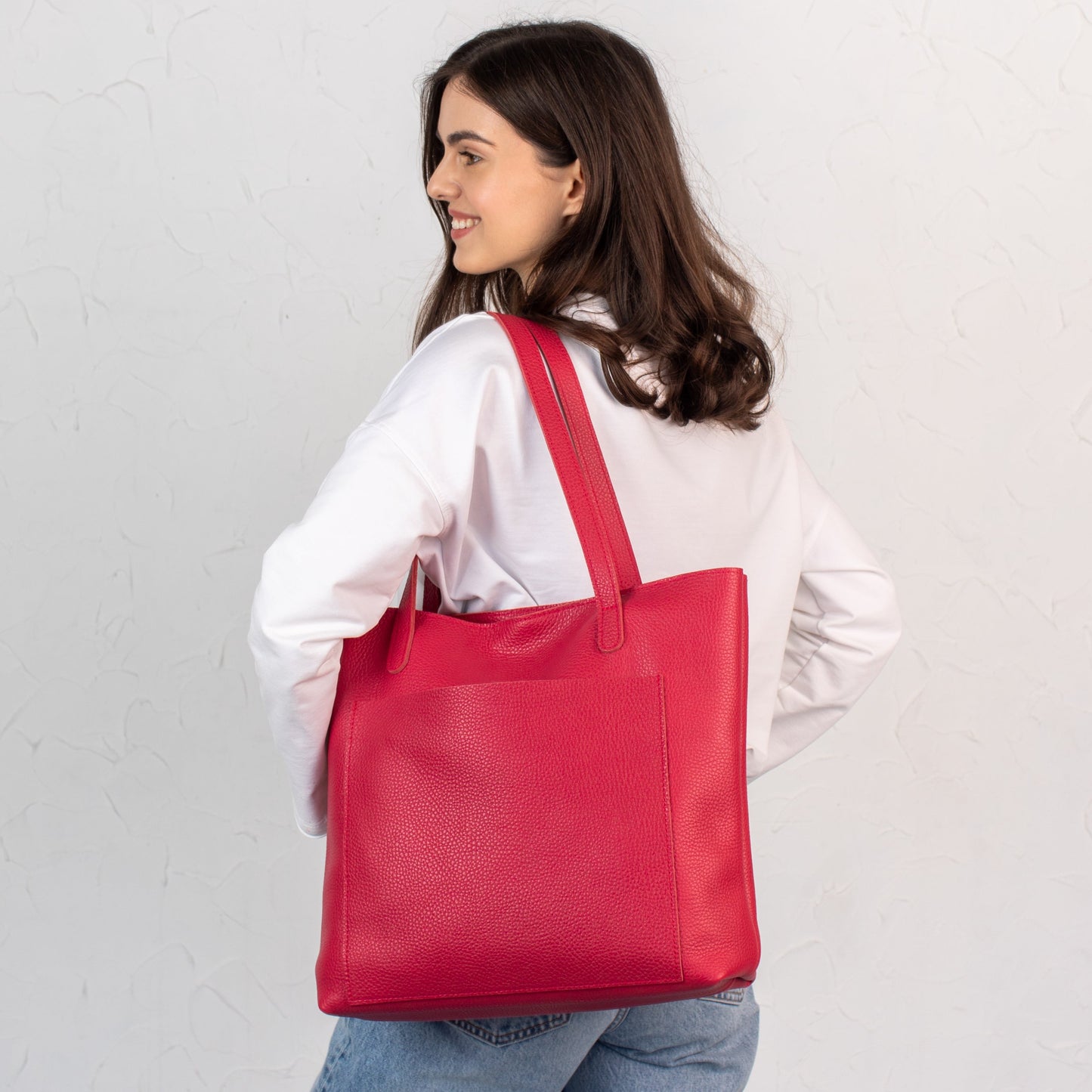 Candy Red pebbled leather tote bag