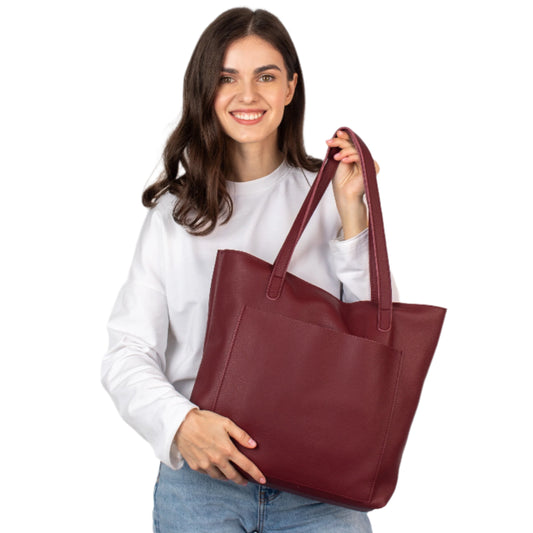 Burgundy pebbled leather tote bag