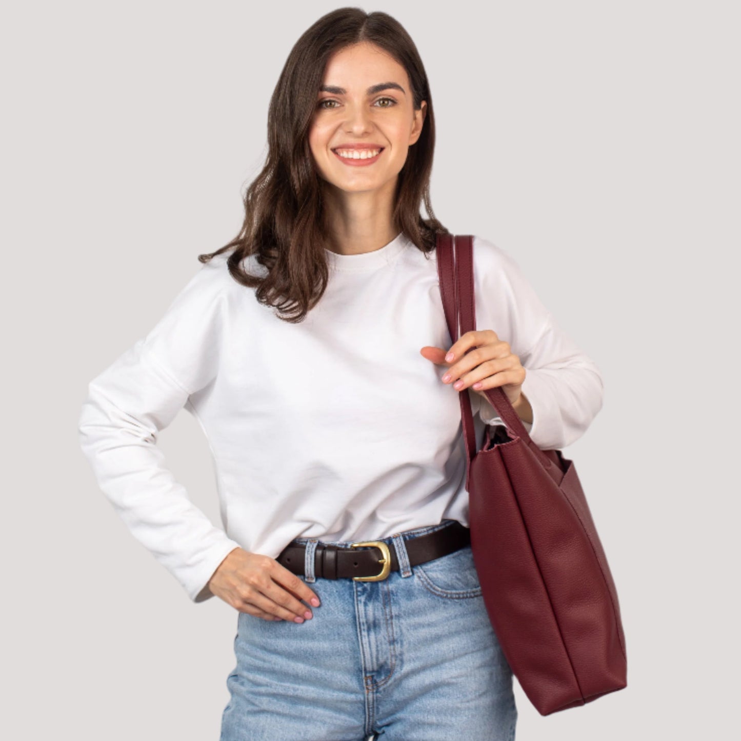 Burgundy pebbled leather tote bag