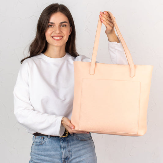 Pale Beige pebbled leather tote bag