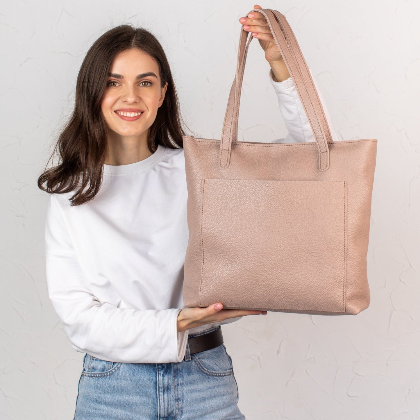 Woolly Beige pebbled leather tote bag