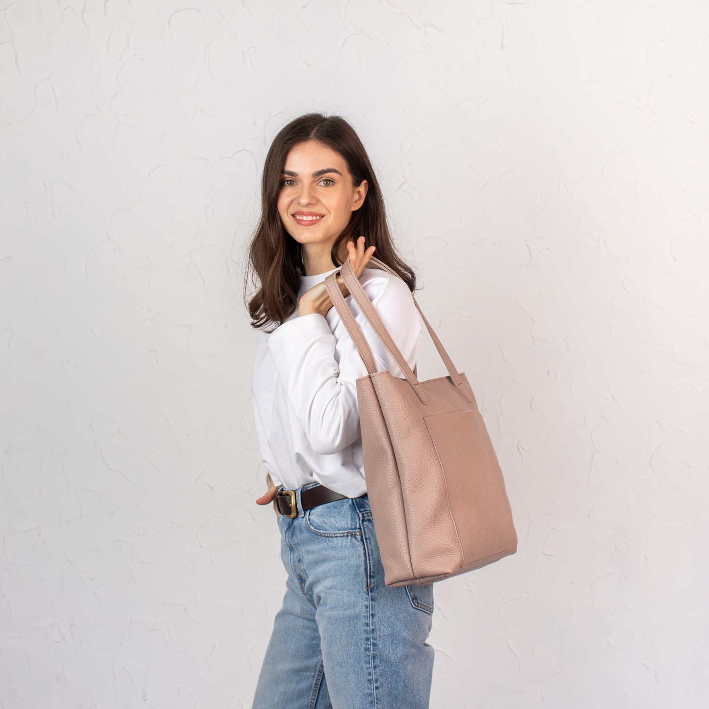 Woolly Beige pebbled leather tote bag