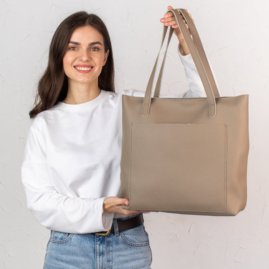 Stonish Beige pebbled leather tote bag