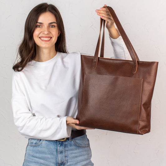 Dark Brown pebbled leather tote bag