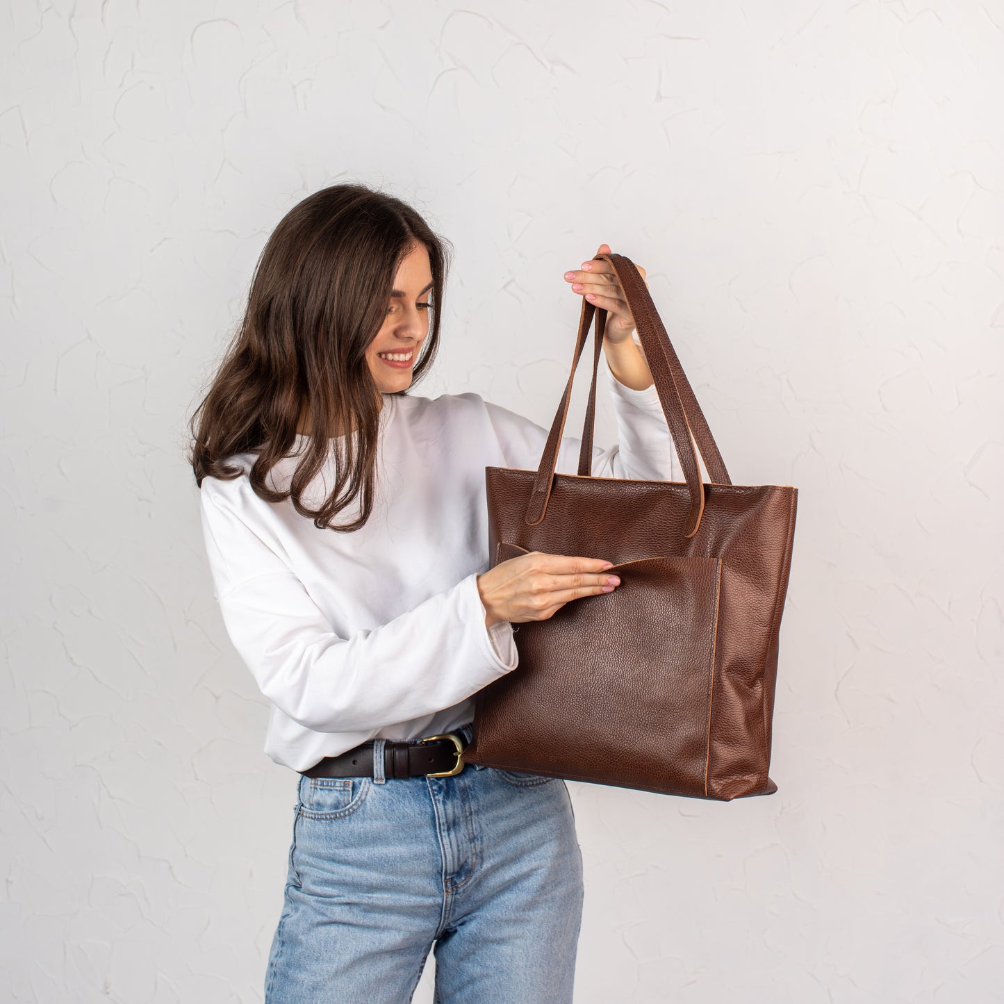 Dark Brown pebbled leather tote bag