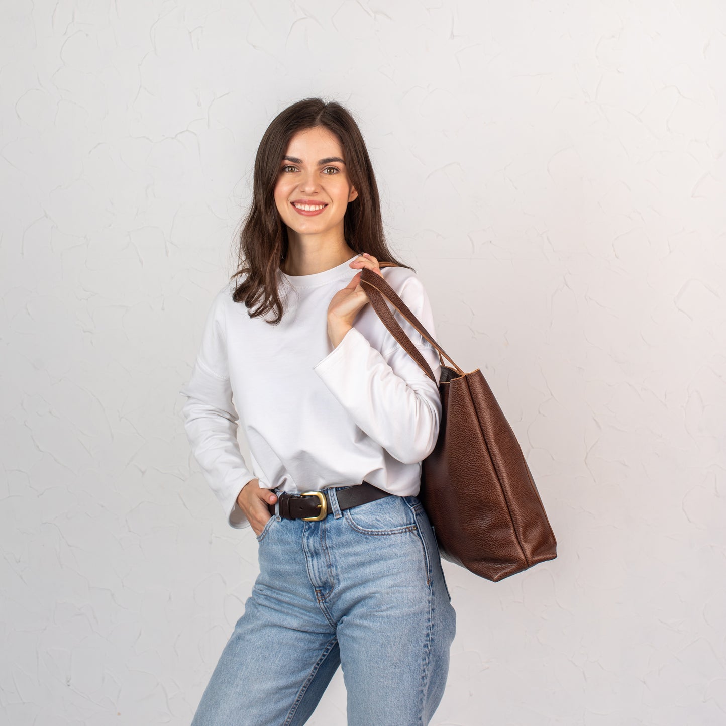 Dark Brown pebbled leather tote bag