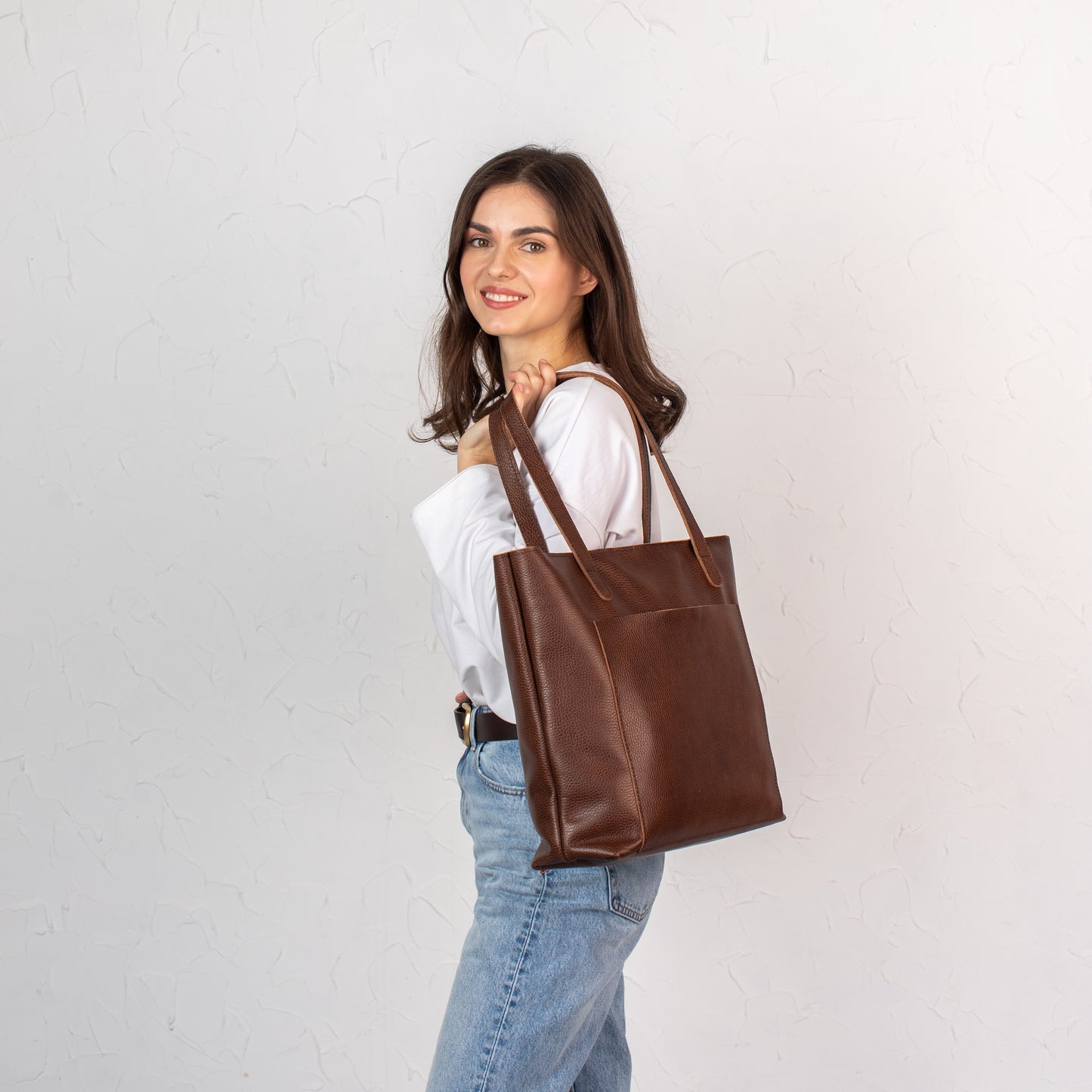 Dark Brown pebbled leather tote bag