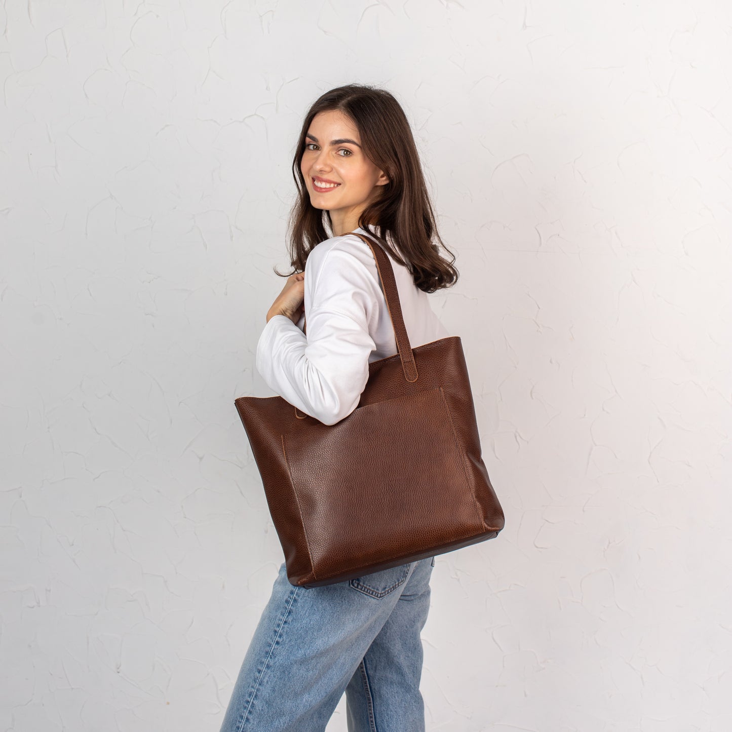 Dark Brown pebbled leather tote bag