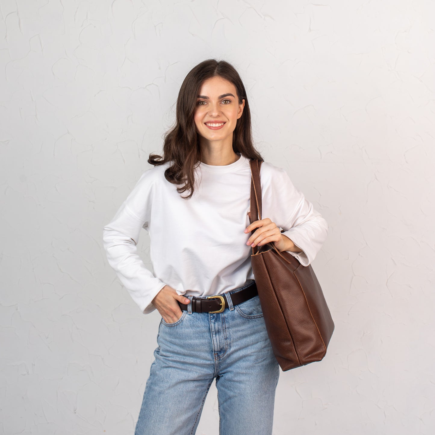 Dark Brown pebbled leather tote bag