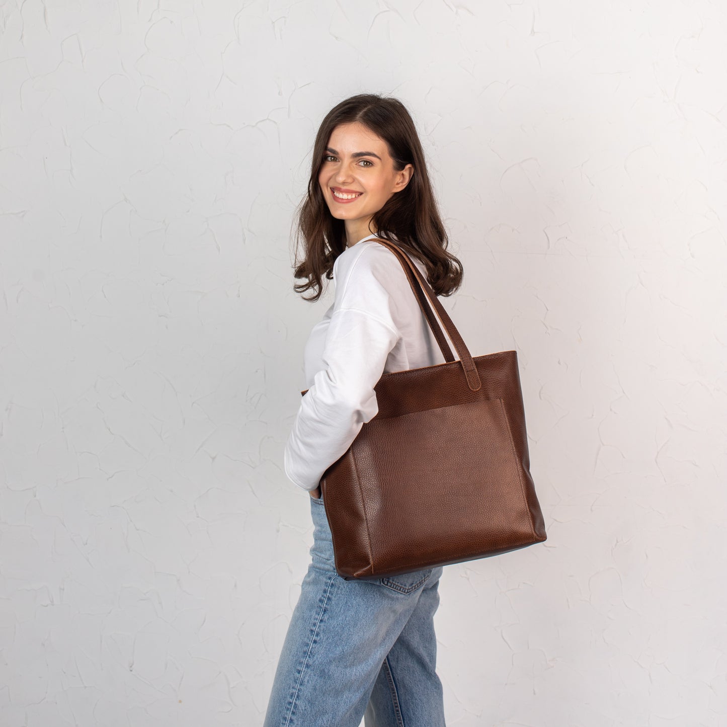 Dark Brown pebbled leather tote bag