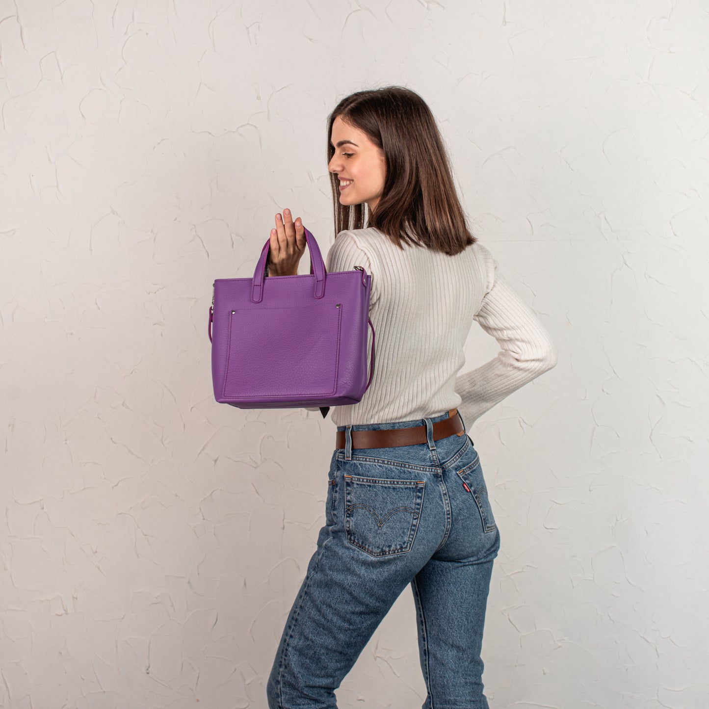 Purple double face leather mini tote bag