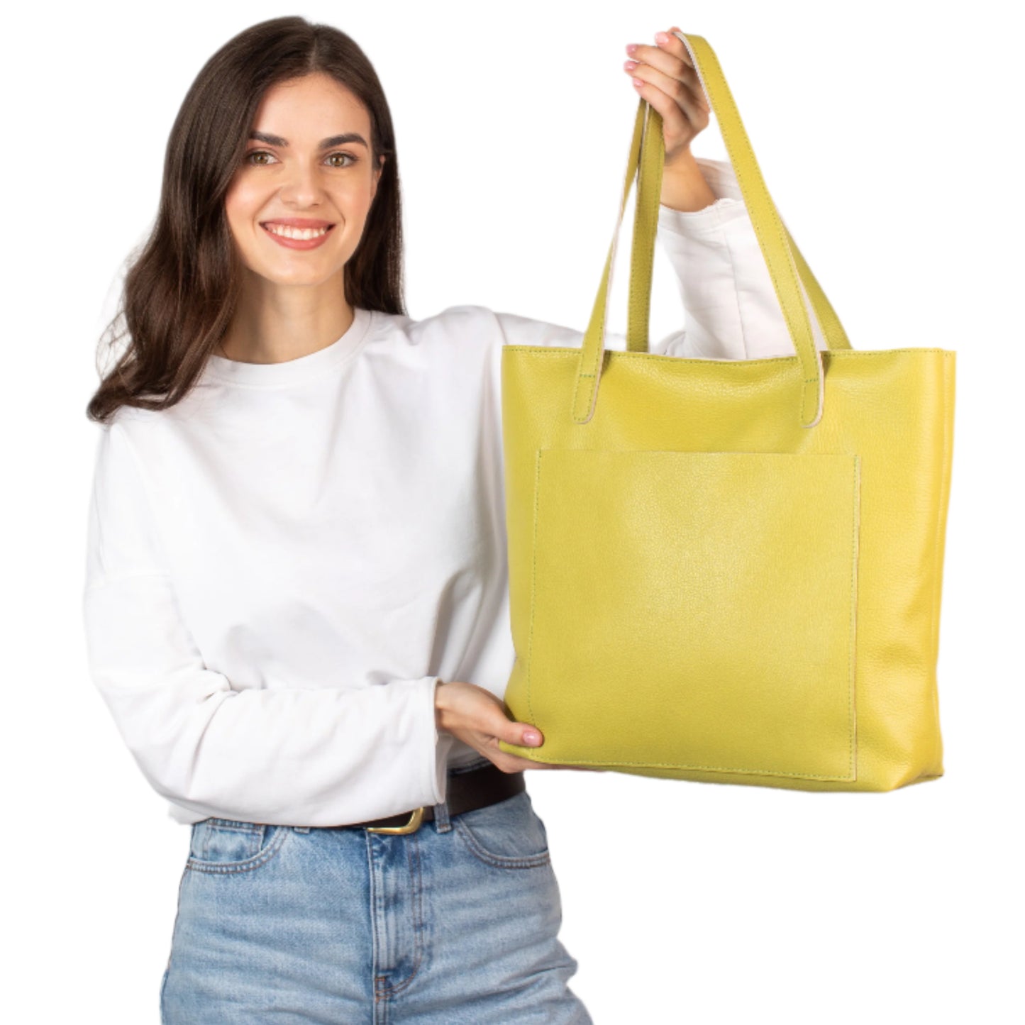 Lemon pebbled leather tote bag