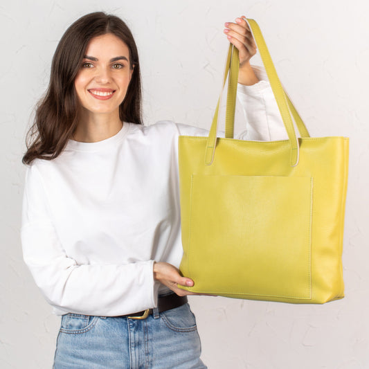 Lemon pebbled leather tote bag