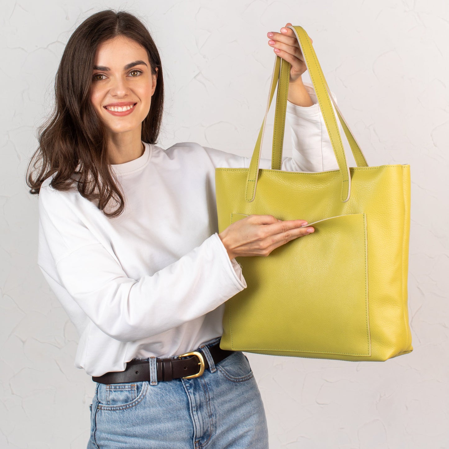 Lemon pebbled leather tote bag