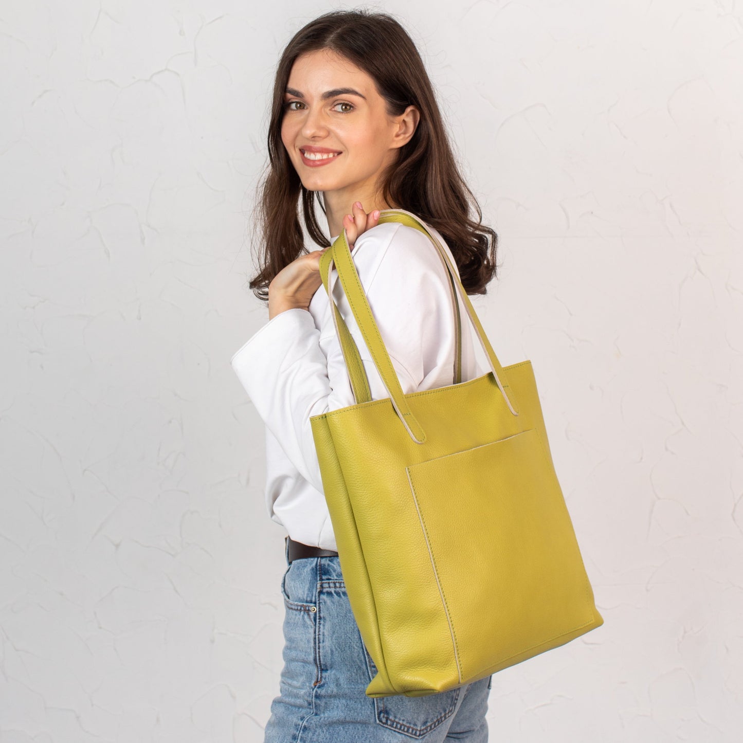 Lemon pebbled leather tote bag