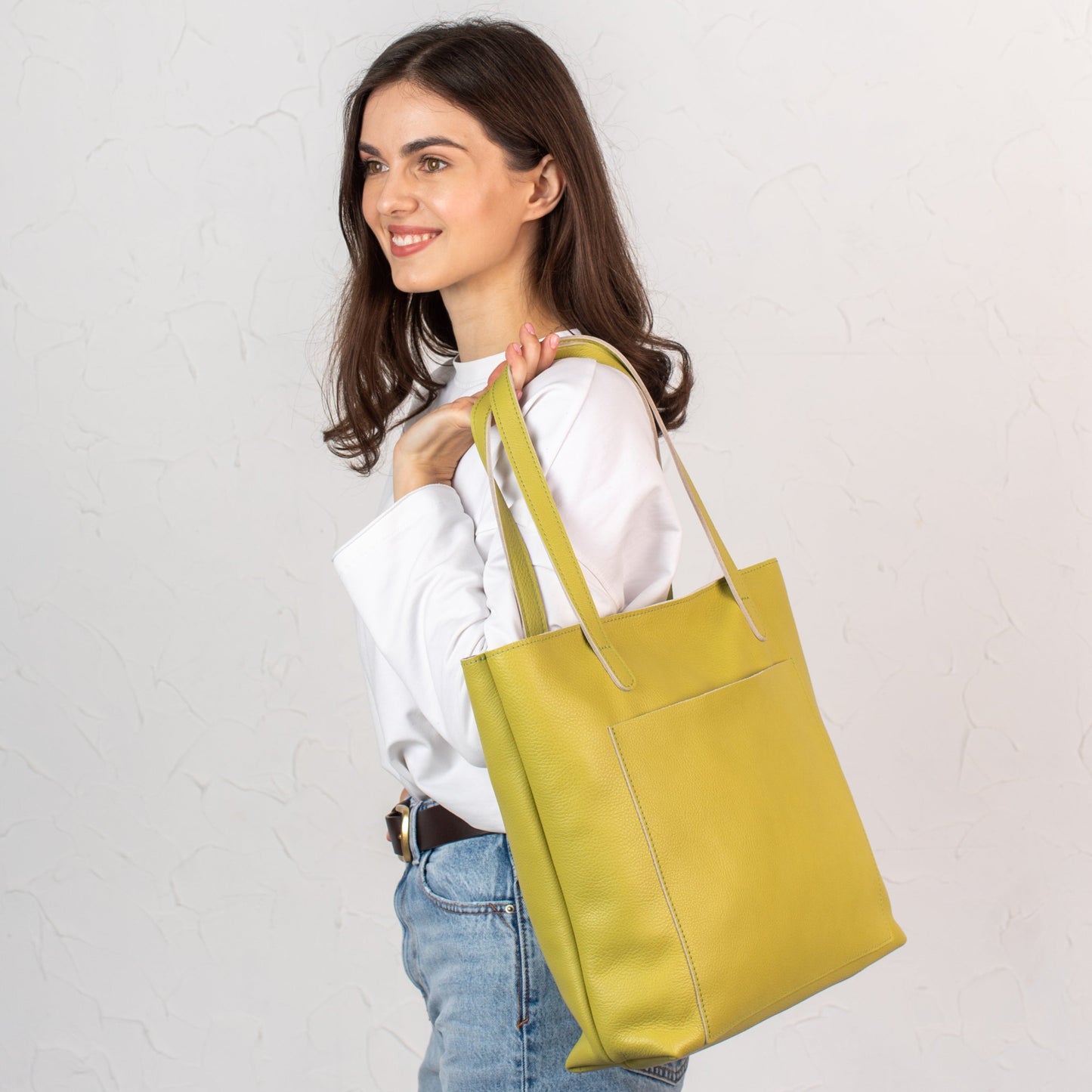 Lemon pebbled leather tote bag