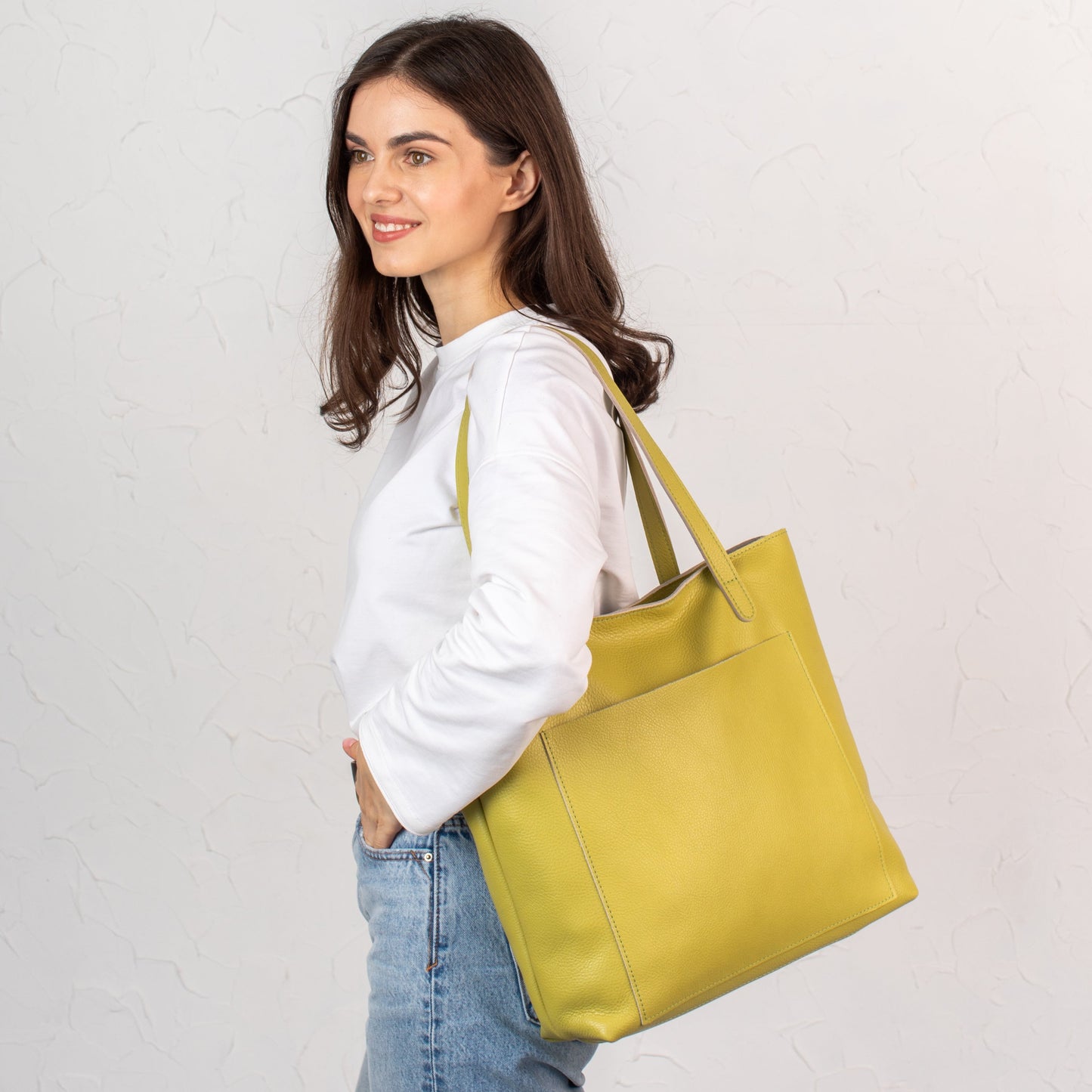 Lemon pebbled leather tote bag