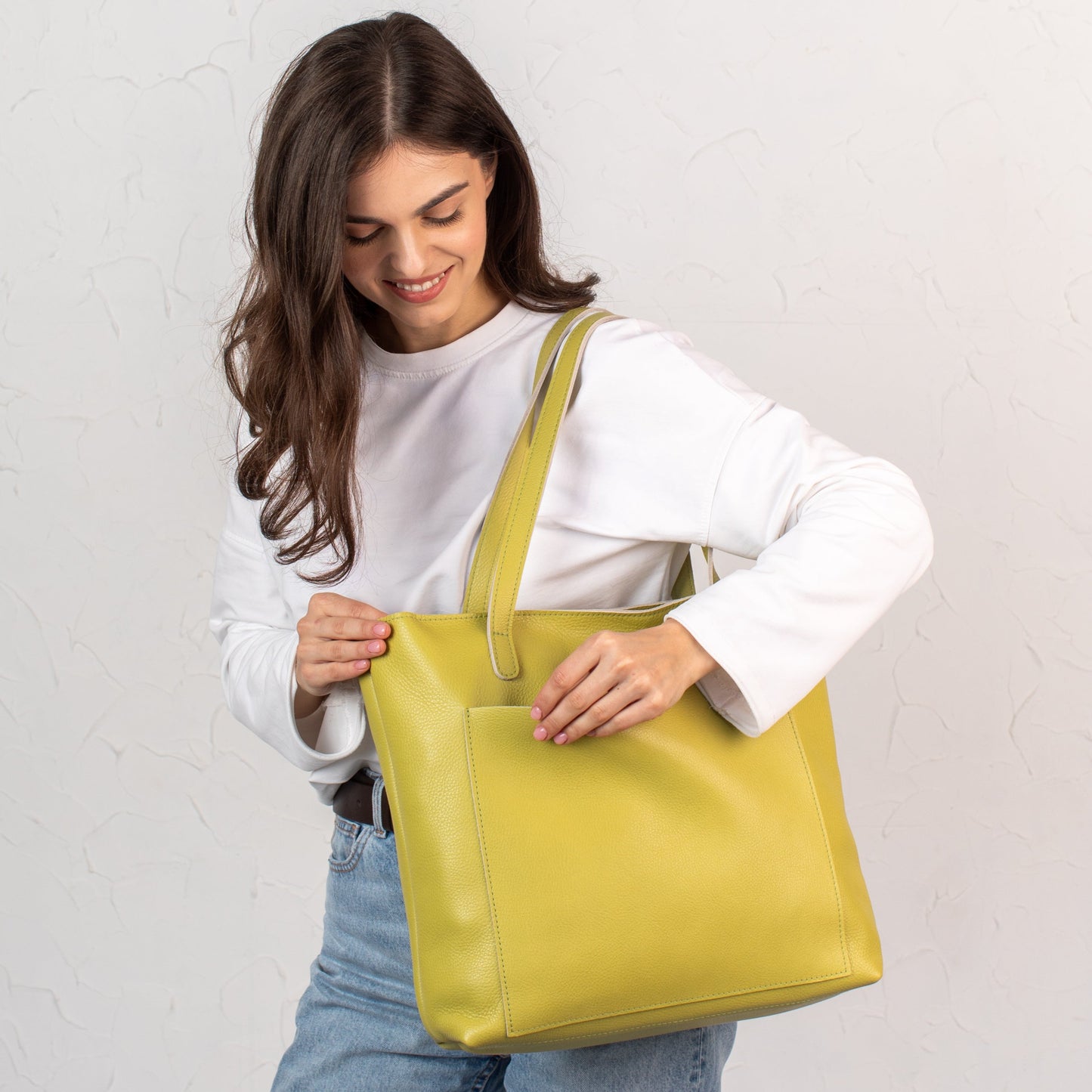 Lemon pebbled leather tote bag