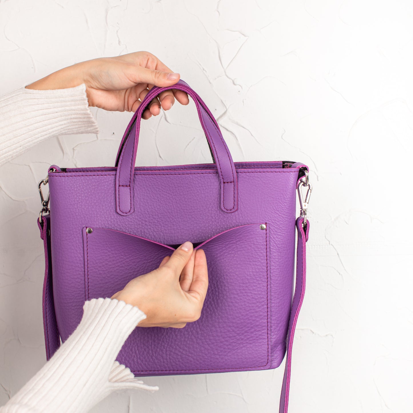 Purple double face leather mini tote bag