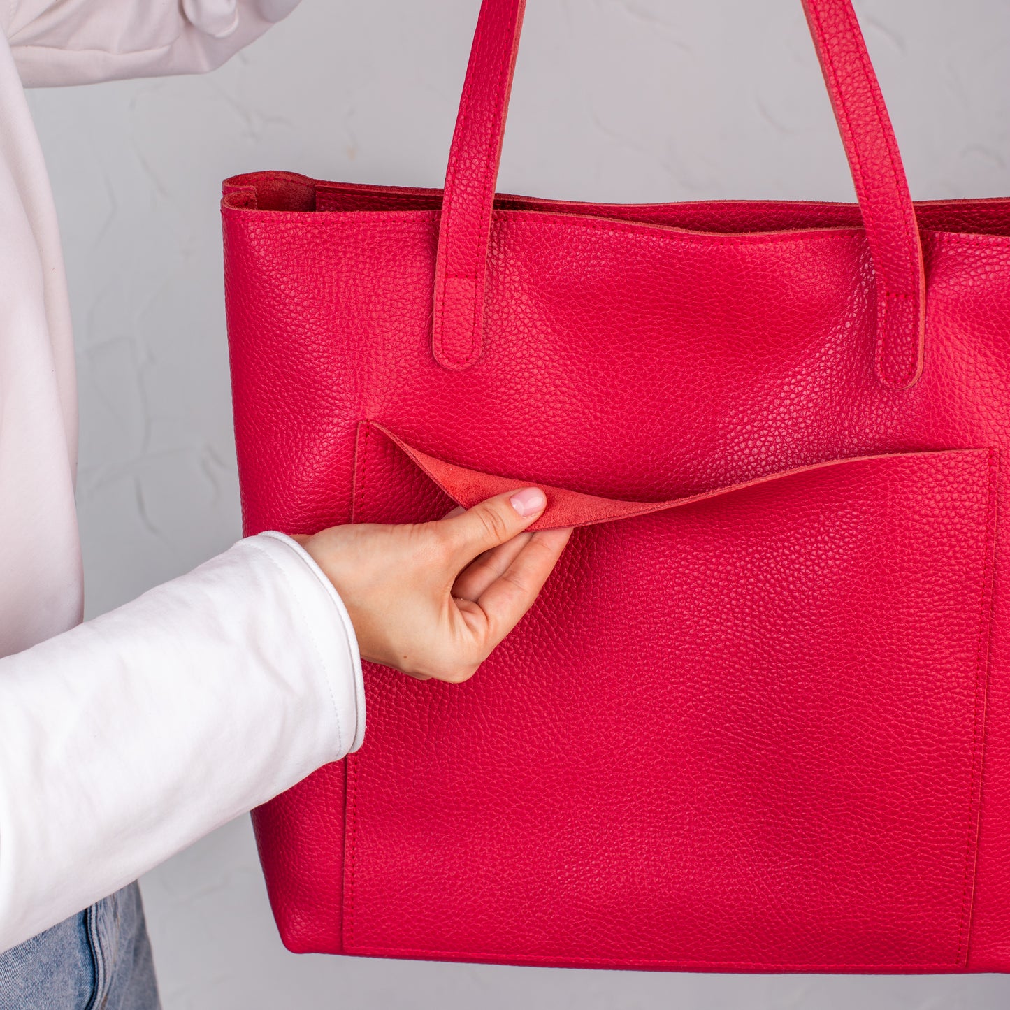 Candy Red pebbled leather tote bag