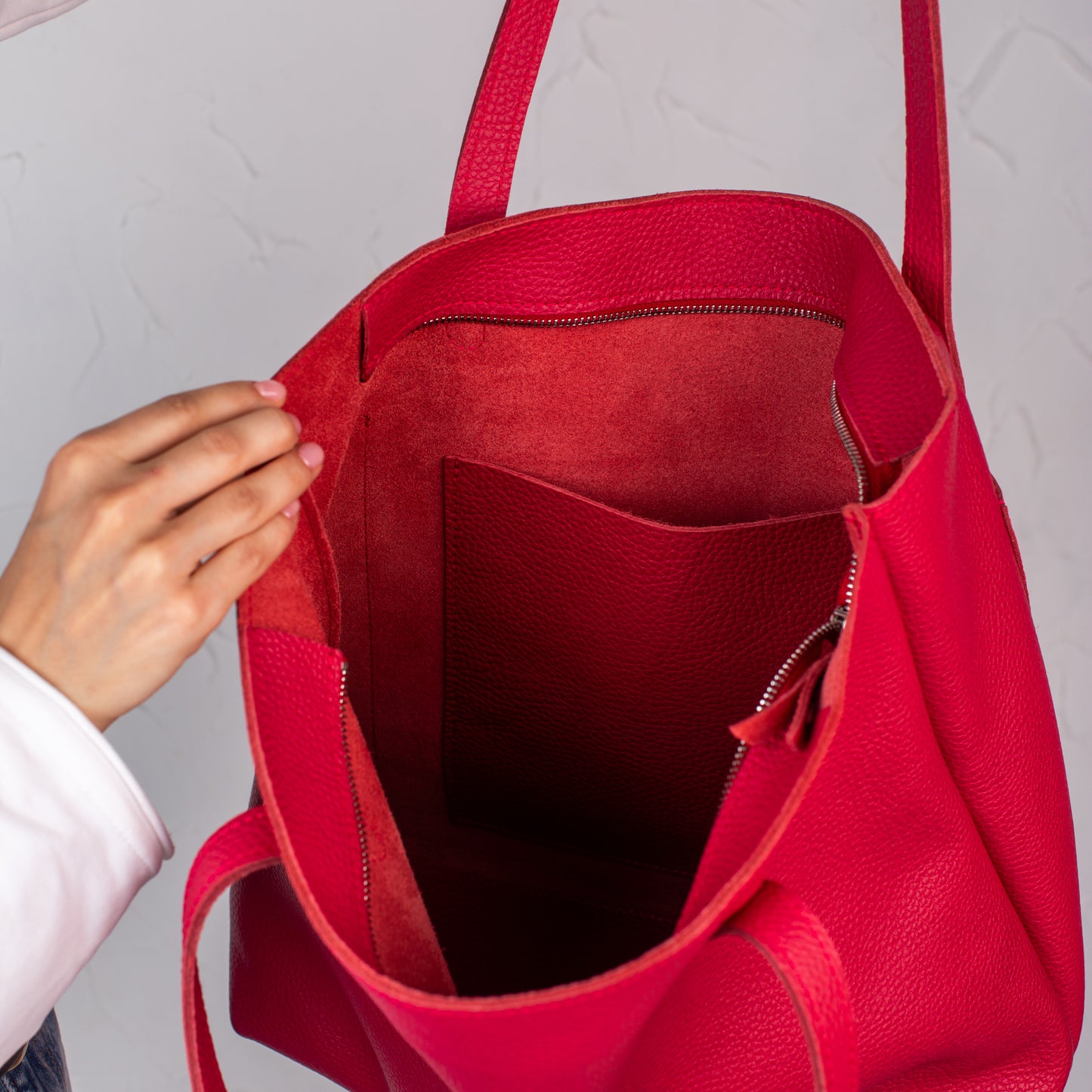 Candy Red pebbled leather tote bag