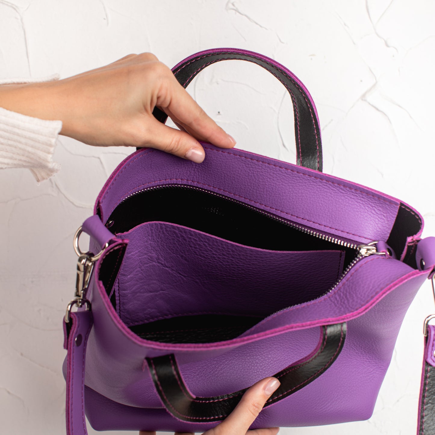 Purple double face leather mini tote bag