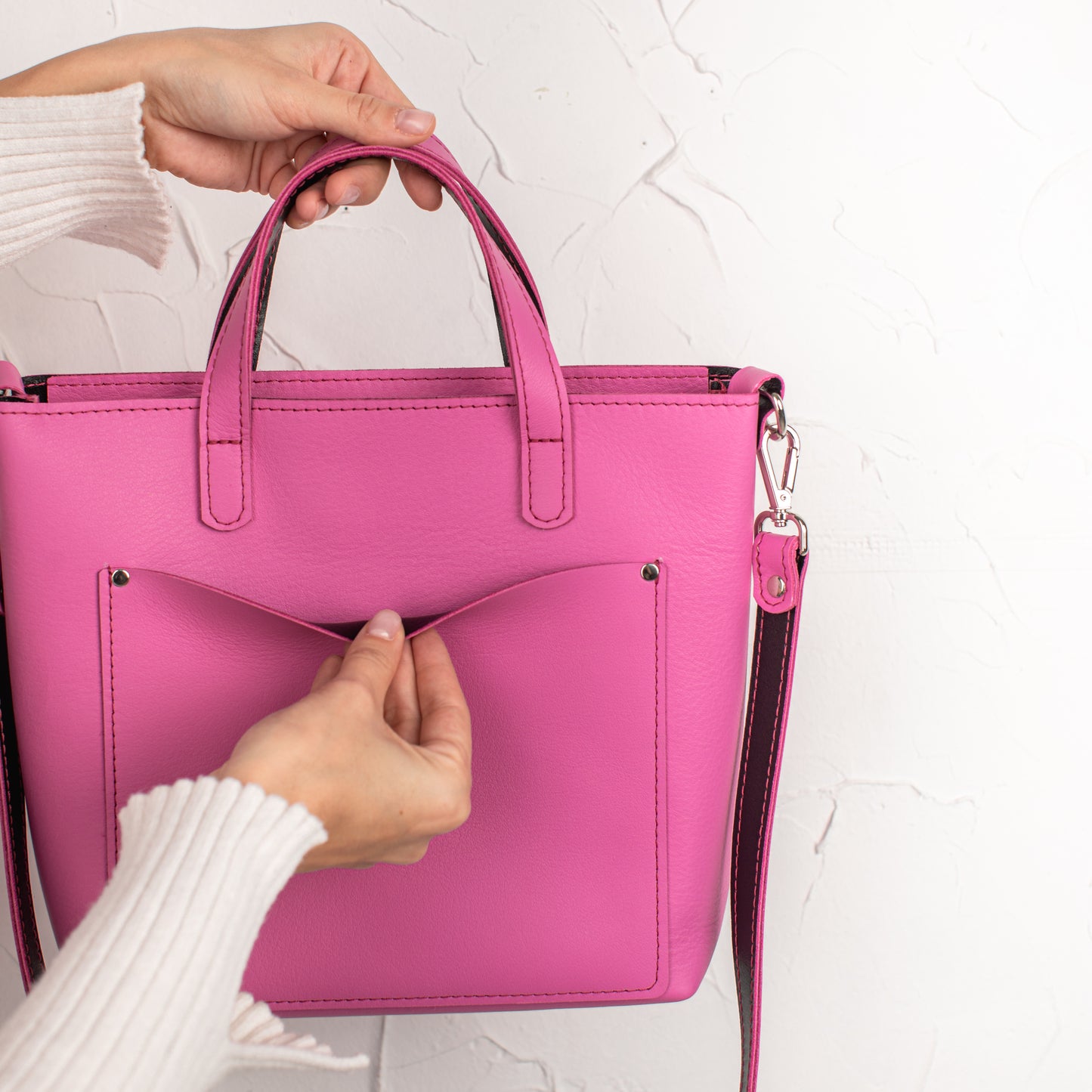 Pink double face leather mini tote bag