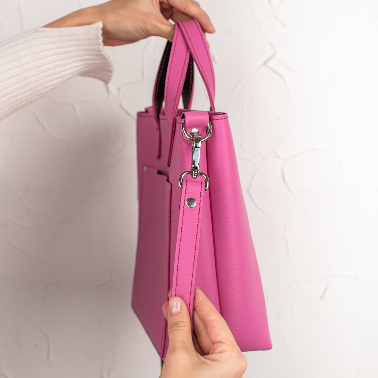 Pink double face leather mini tote bag