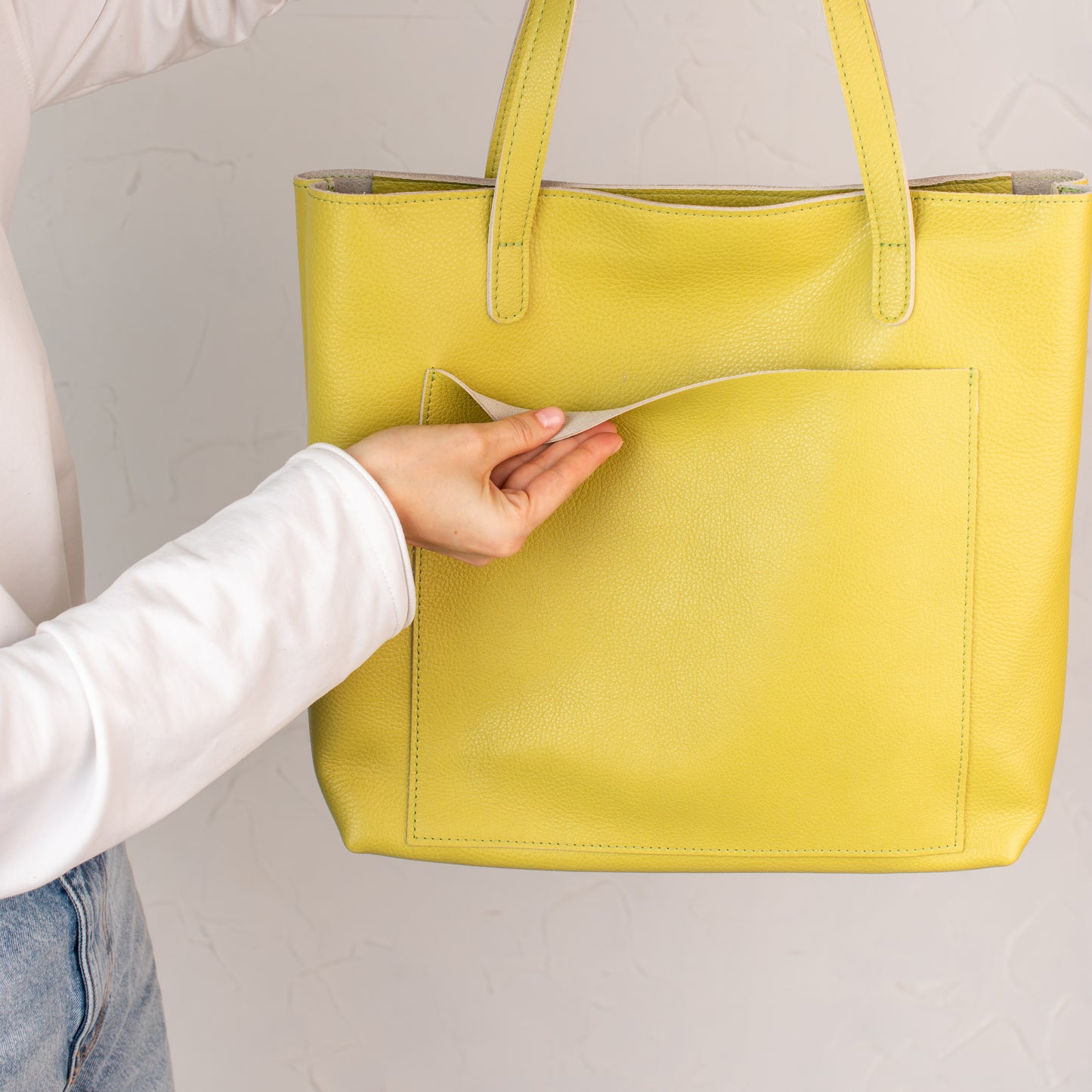 Lemon pebbled leather tote bag