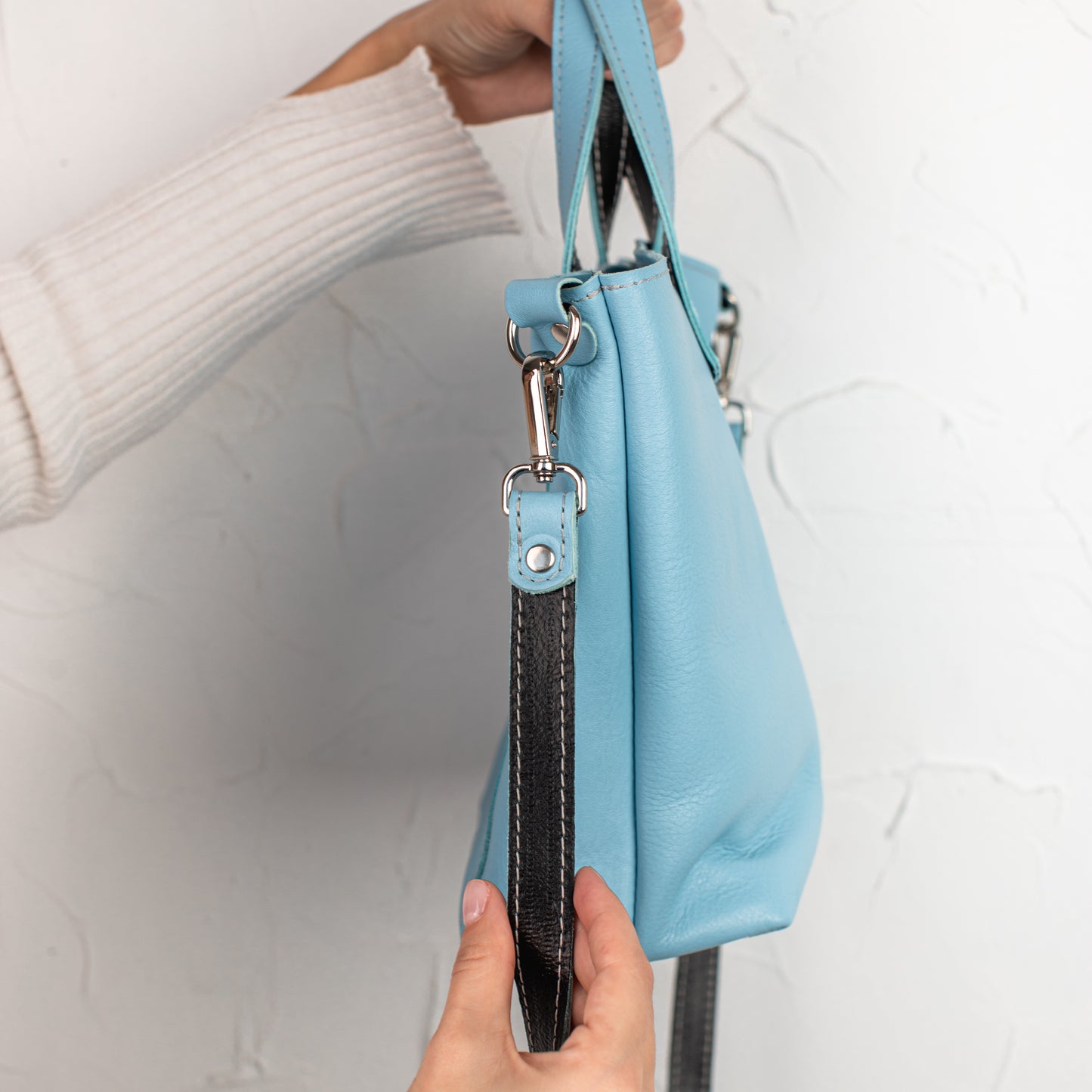 Blue double face leather mini tote bag