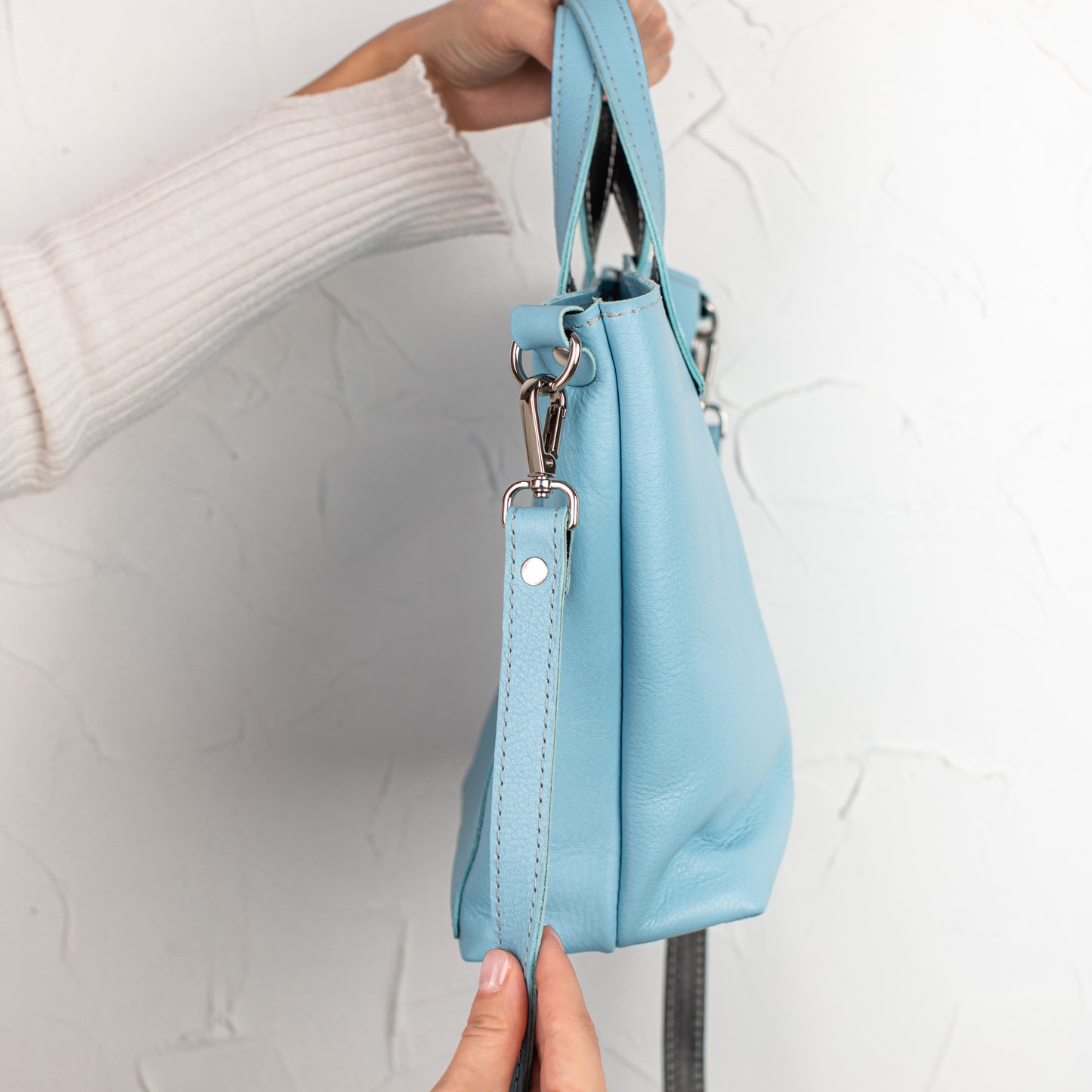 Blue double face leather mini tote bag